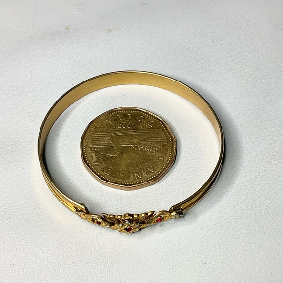 Antique Gold Plated Baby Bangle Red Cabochon Paste Stones - Picture 4 of 7
